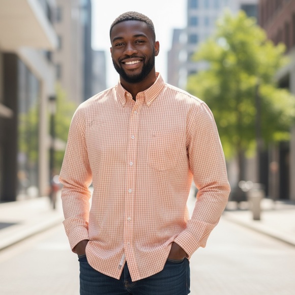 Lands' End Other - Lands' End Men's Peach Checkered Button Down Shirt